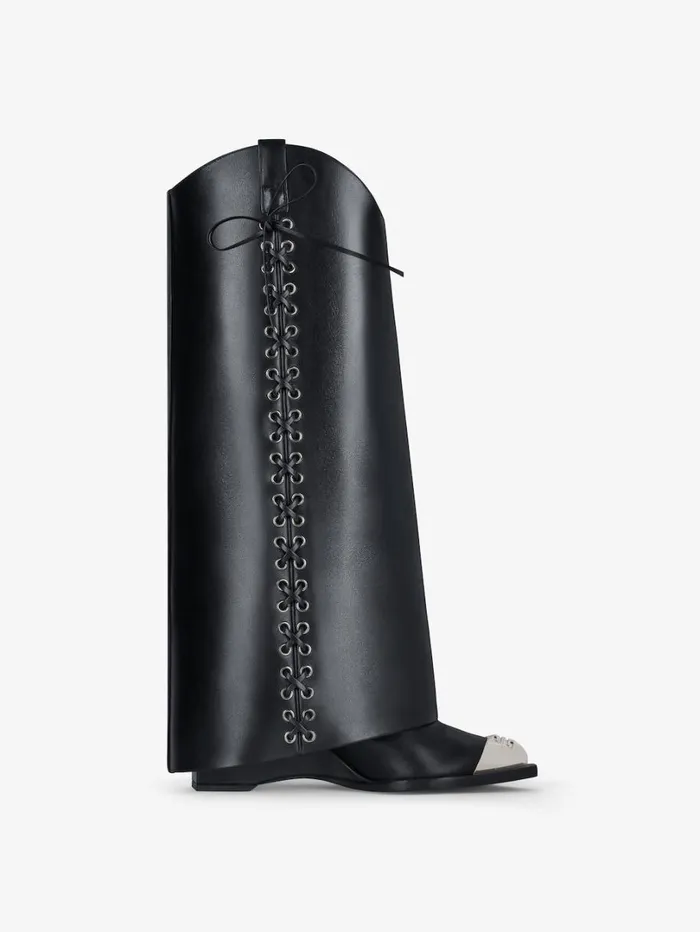 Givenchy Shark Lock Cowboy Boots In Corset Style Leather Black Women Shark Lock