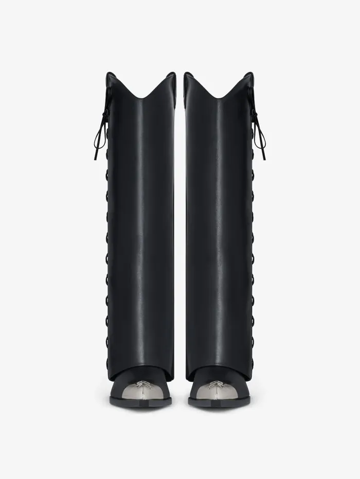 Givenchy Shark Lock Cowboy Boots In Corset Style Leather Black Women Shark Lock Givenchy Shark Lock Cowboy Boots In Corset Style Leather Black Women Shark Lock