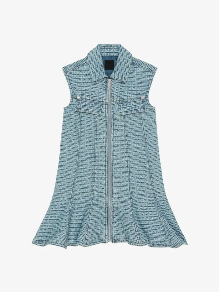 Givenchy Sleeveless Dress In 4G Denim Denim Blue Women Girl 4 To 12 Years