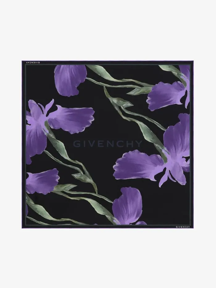 Givenchy Square In Silk With Floral Print Purple Women Scarves