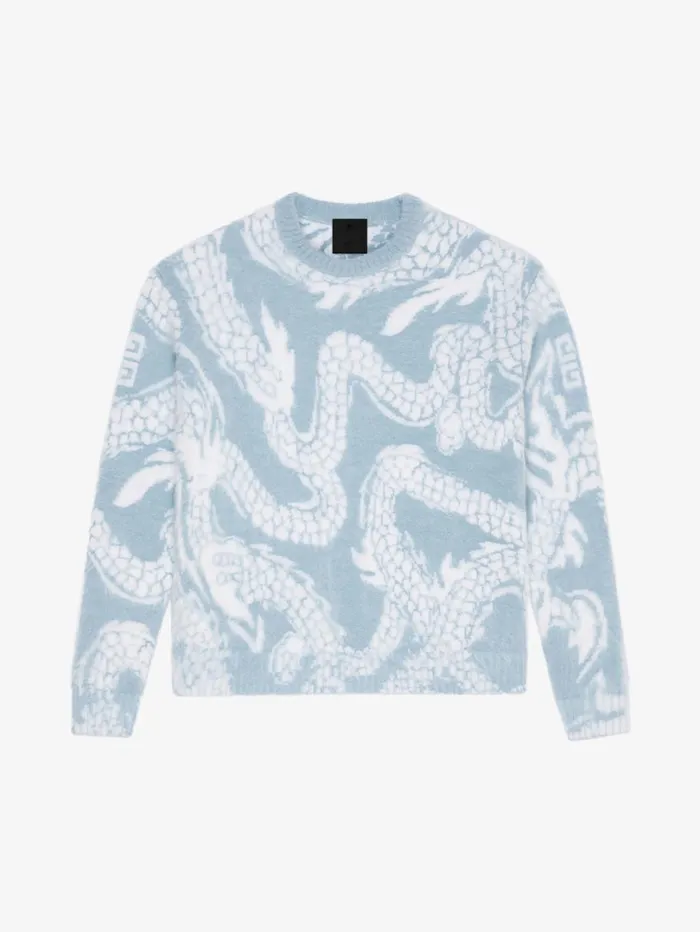 Givenchy Sweater In Mohair With Dragon Jacquard Bluewhite Women Knitwear