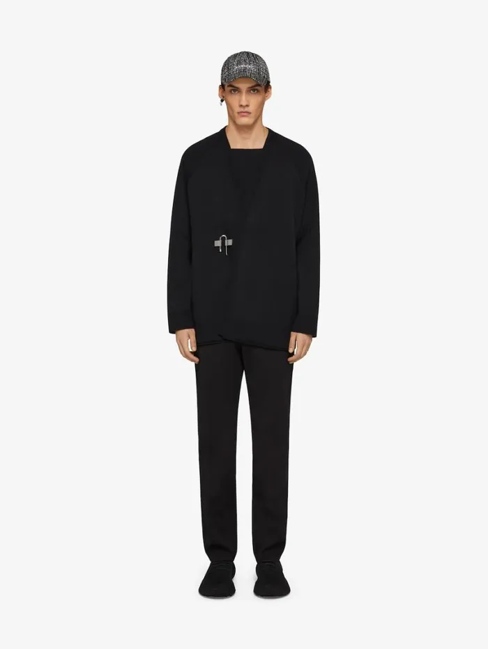 Givenchy ULock Cardigan In Wool And Silk Black Men Knitwear