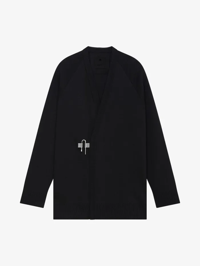 Givenchy ULock Cardigan In Wool And Silk Black Men Knitwear