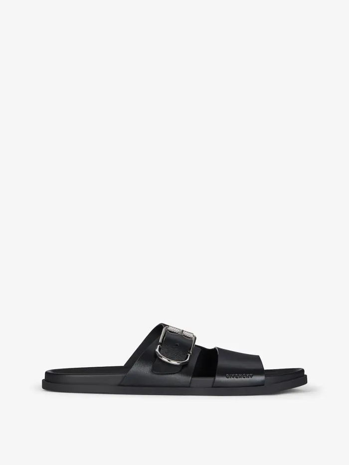 Givenchy Voyou Flat Sandals In Grained Leather Black Men Slides and Sandals