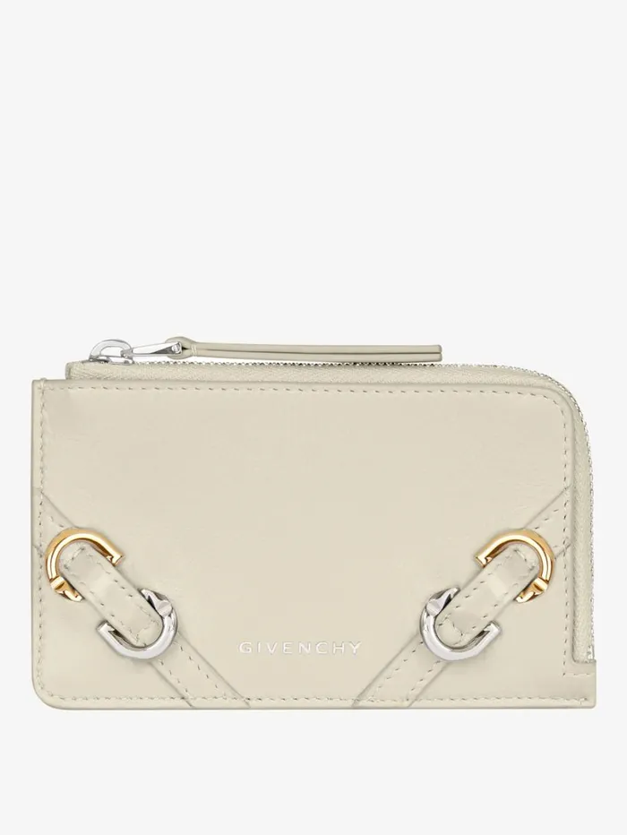 Givenchy Voyou Zipped Card Holder In Leather Natural Beige Women Wallets and Card Holders Givenchy Voyou Zipped Card Holder In Leather Natural Beige Women Wallets and Card Holders