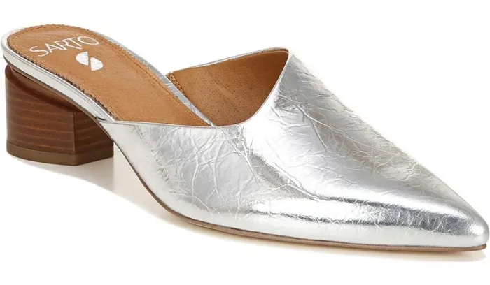 Heels Women Franco Sarto Sarto Visa Mule Silver Metallic Leather