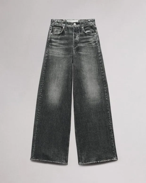 Jeans Women Rag and Bone Miramar Terry Sofie WideLeg Pant Cotton Terry Washed Black
