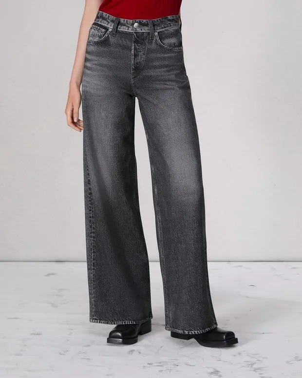 Jeans Women Rag and Bone Miramar Terry Sofie WideLeg Pant Cotton Terry Washed Black