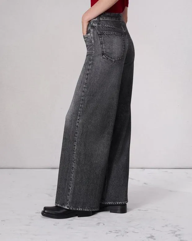 Jeans Women Rag and Bone Miramar Terry Sofie WideLeg Pant Cotton Terry Washed Black