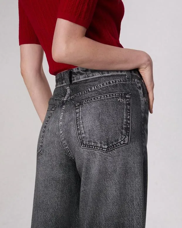 Jeans Women Rag and Bone Miramar Terry Sofie WideLeg Pant Cotton Terry Washed Black