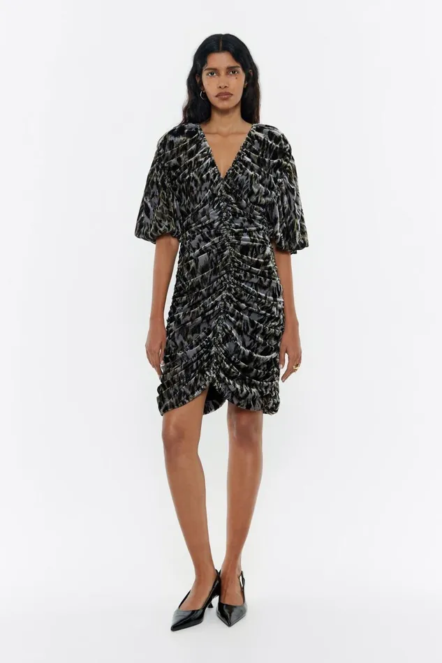 Khaki Plumancha Ruched Velvet Dress Plumancha Khaki Women Bimba Y Lola Dresses And Jumpsuits