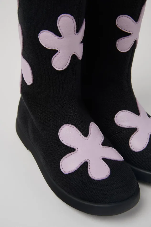 Kids Duet Black And Purple TENCEL Lyocellleather Boots Camper Boots