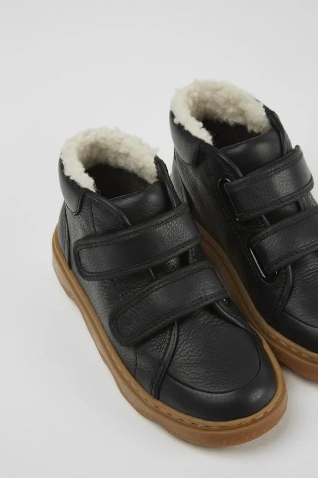 Kids Kiddo Black Leather Boots Camper Boots