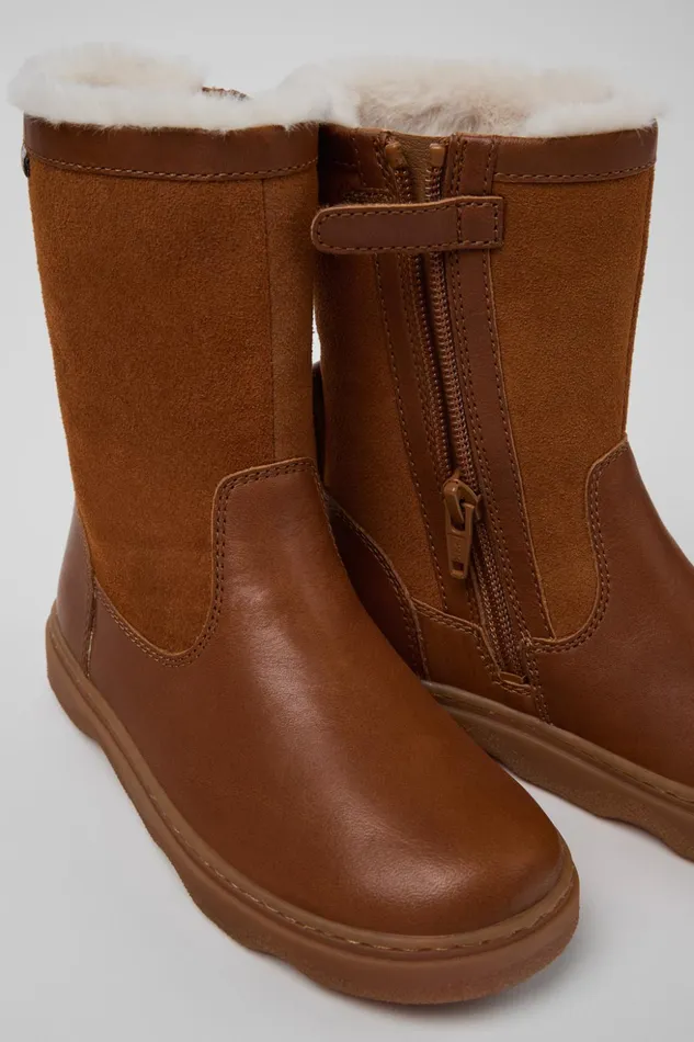Kids Kiddo Brown Leather And Nubuck Boots For Kids Camper Boots