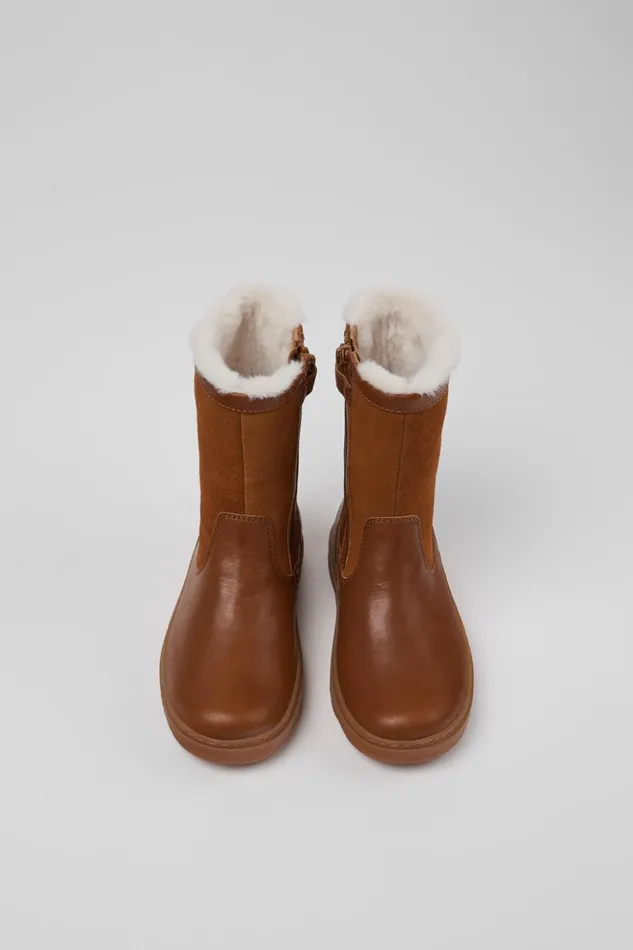 Kids Kiddo Brown Leather And Nubuck Boots For Kids Camper Boots Kids Kiddo Brown Leather And Nubuck Boots For Kids Camper Boots