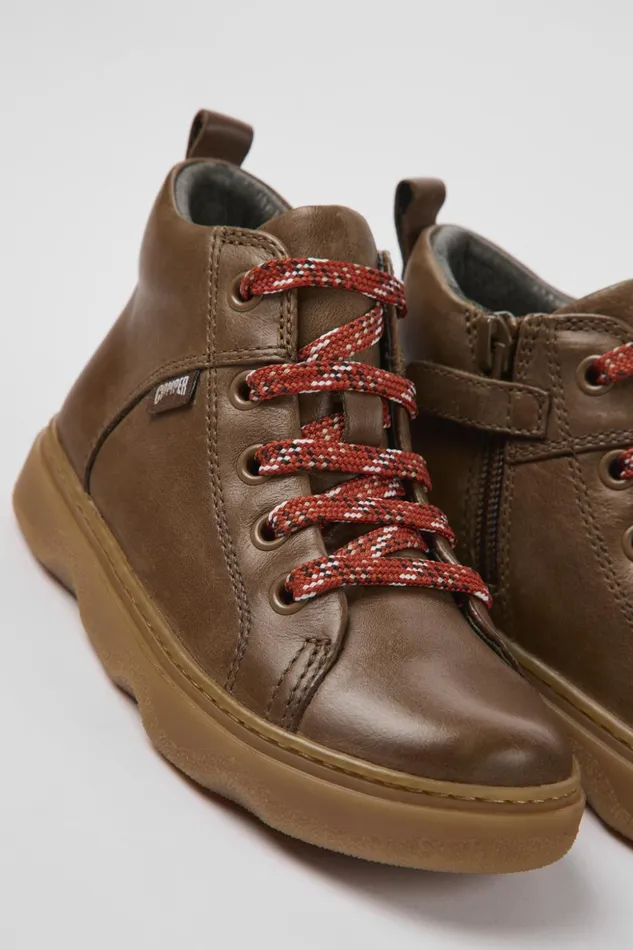 Kids Kiddo Brown Leather Ankle Boots For Kids Camper Boots