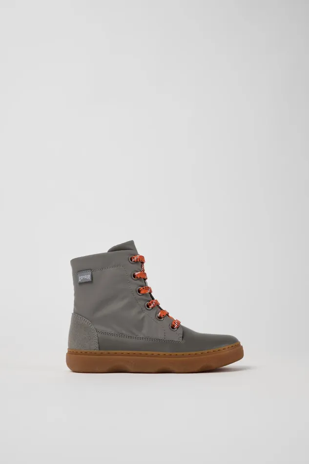 Kids Kiddo Gray Leather And Textile Ankle Boots For Kids Camper Boots Kids Kiddo Gray Leather And Textile Ankle Boots For Kids Camper Boots