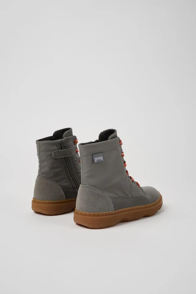 Kids Kiddo Gray Leather And Textile Ankle Boots For Kids Camper Boots Kids Kiddo Gray Leather And Textile Ankle Boots For Kids Camper Boots