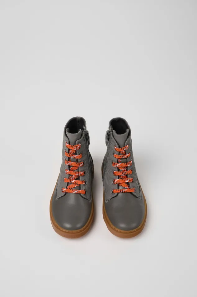 Kids Kiddo Gray Leather And Textile Ankle Boots For Kids Camper Boots Kids Kiddo Gray Leather And Textile Ankle Boots For Kids Camper Boots