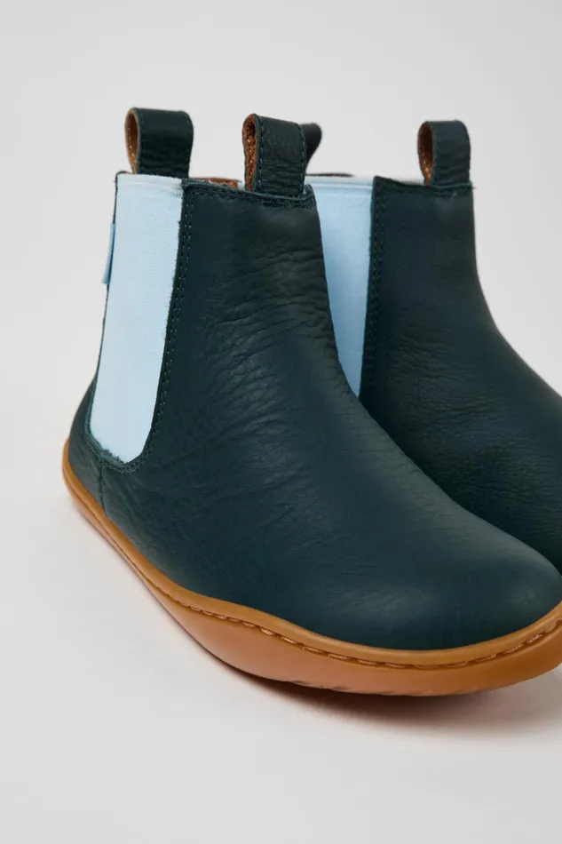 Kids Peu Green Leather Ankle Boots For Kids Camper Boots