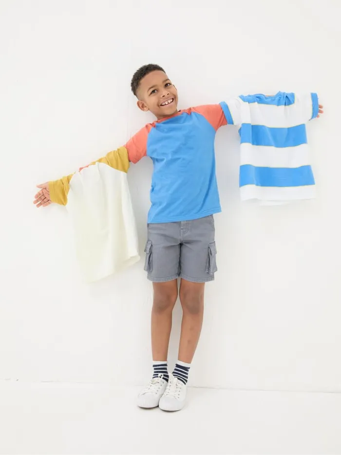 Kids TShirts and Polos Fat Face WhiteBlue 100 Cotton Short Sleeve TShirts 3 Pack