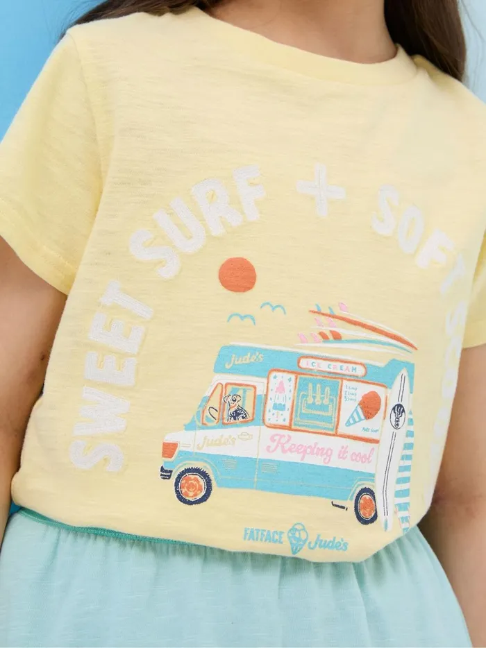 Kids Tops and TShirts Fat Face Judes Yellow Ice Cream TShirt