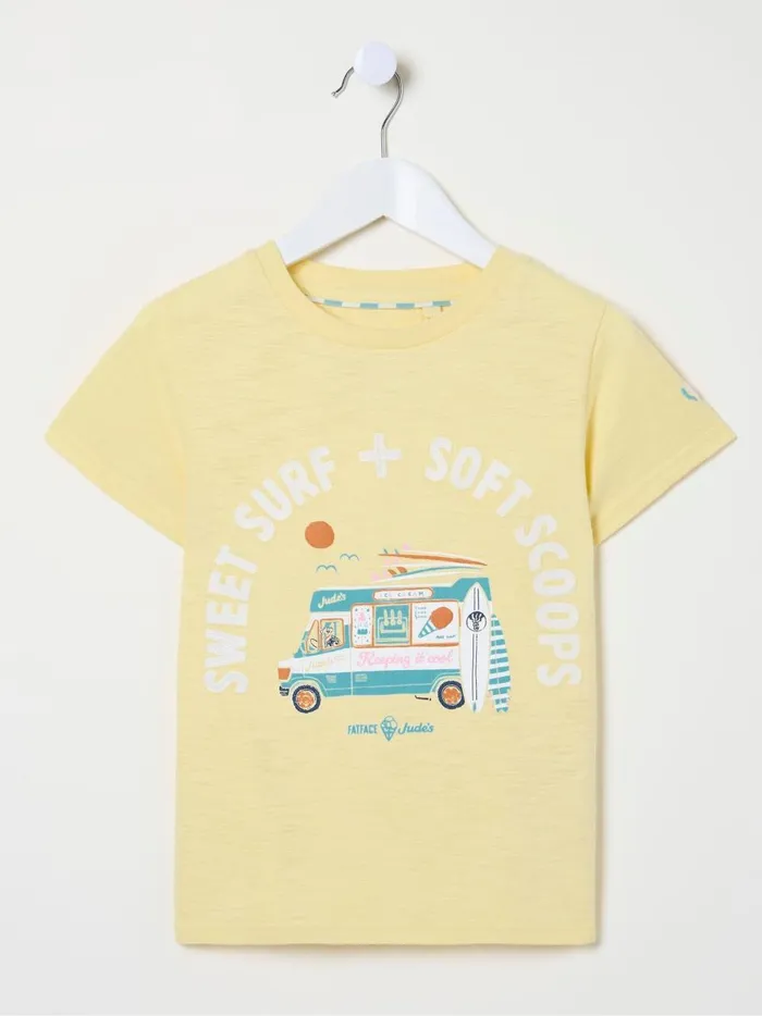 Kids Tops and TShirts Fat Face Judes Yellow Ice Cream TShirt