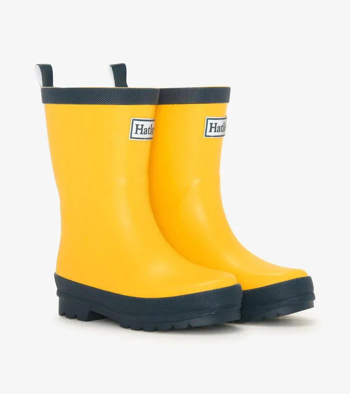 Kids Yellow and Navy Matte Rain Boots Hatley