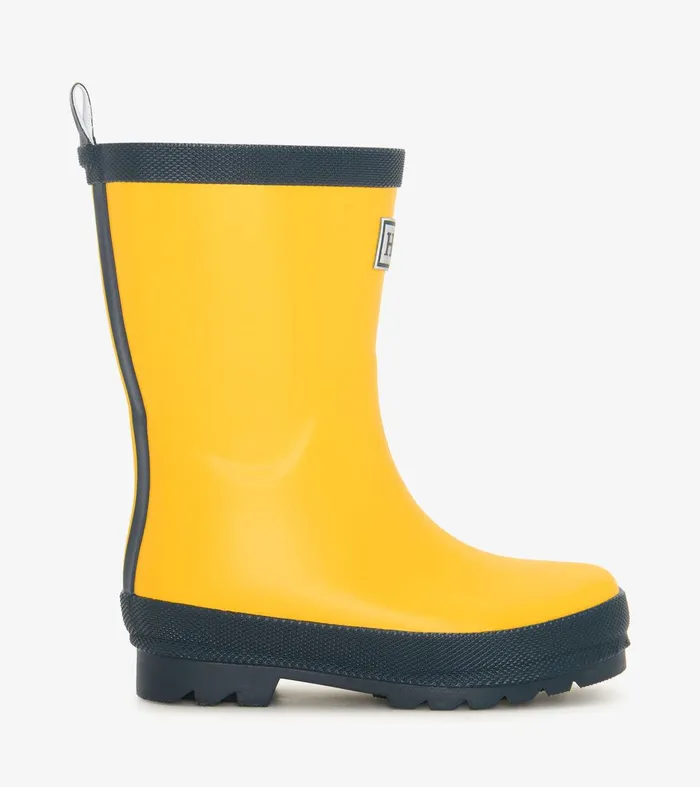Kids Yellow and Navy Matte Rain Boots Hatley