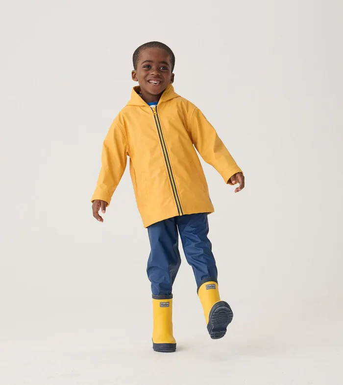 Kids Yellow and Navy Matte Rain Boots Hatley