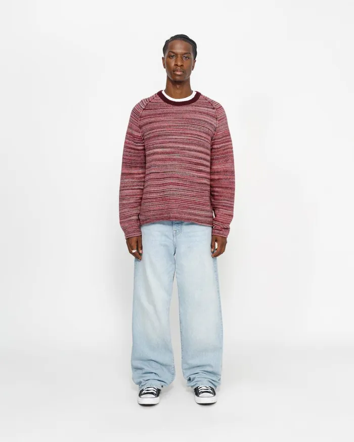 Knits MenWomen Stussy TEXTURED KNIT CONTRAST COLLAR CREW Red Multi