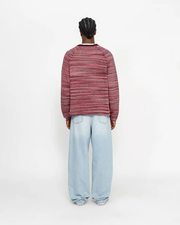 Knits MenWomen Stussy TEXTURED KNIT CONTRAST COLLAR CREW Red Multi