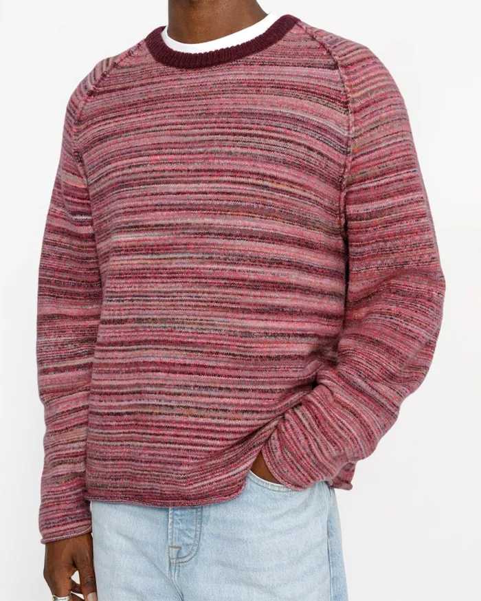Knits MenWomen Stussy TEXTURED KNIT CONTRAST COLLAR CREW Red Multi