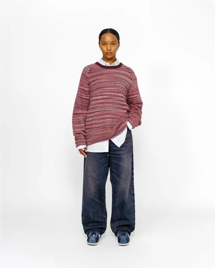 Knits MenWomen Stussy TEXTURED KNIT CONTRAST COLLAR CREW Red Multi