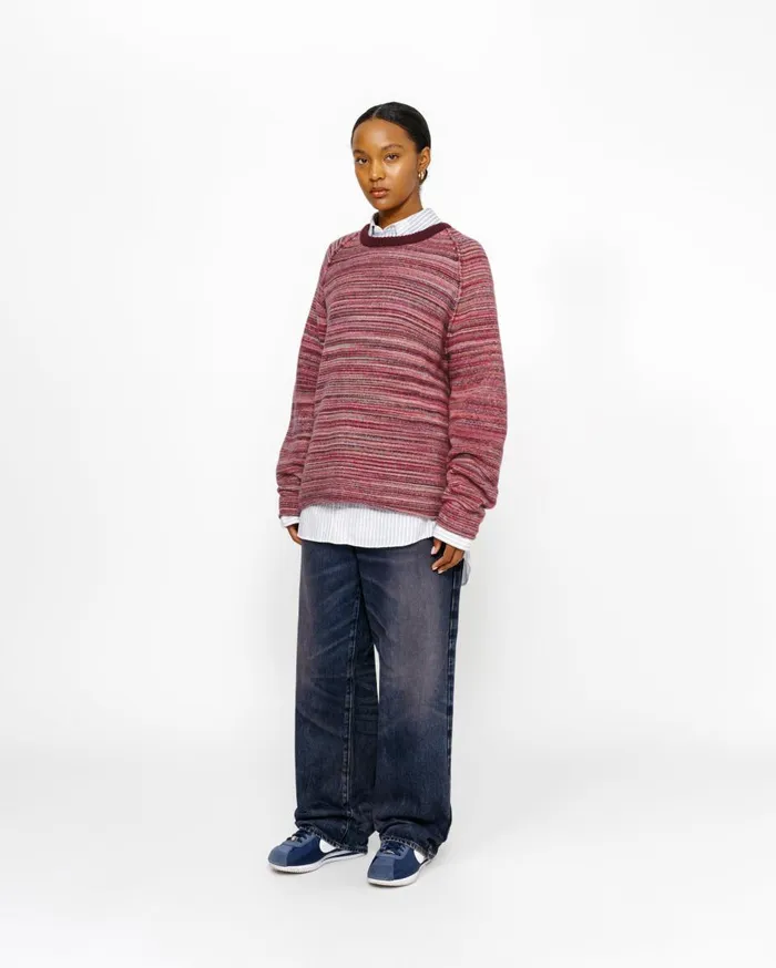 Knits MenWomen Stussy TEXTURED KNIT CONTRAST COLLAR CREW Red Multi