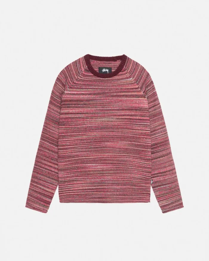 Knits MenWomen Stussy TEXTURED KNIT CONTRAST COLLAR CREW Red Multi