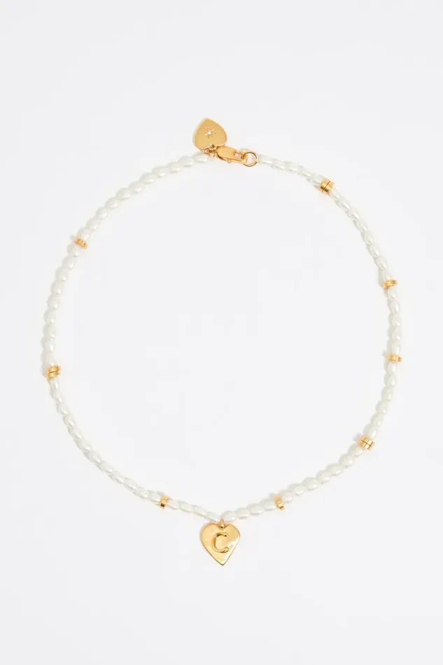 Letter C Heart And Pearl Necklace Gold Women Bimba Y Lola Jewelry