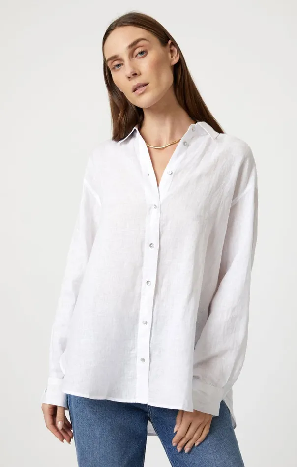 Linen ButtonUp Shirt In White Women Mavi Jeans Shirts