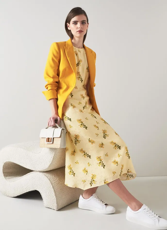LK Bennett Boyd Pink Rosebud Print Silk Midi Dress Women Dresses