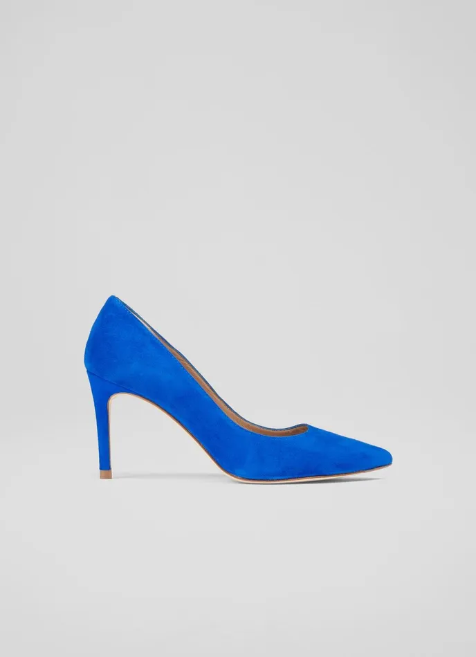 LK Bennett Floret Blue Suede Pointed Toe Courts Women Court Shoes