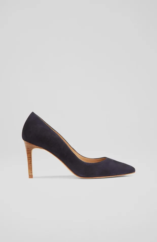 LK Bennett Floret Navy Suede Pointed Toe Courts Women Court Shoes