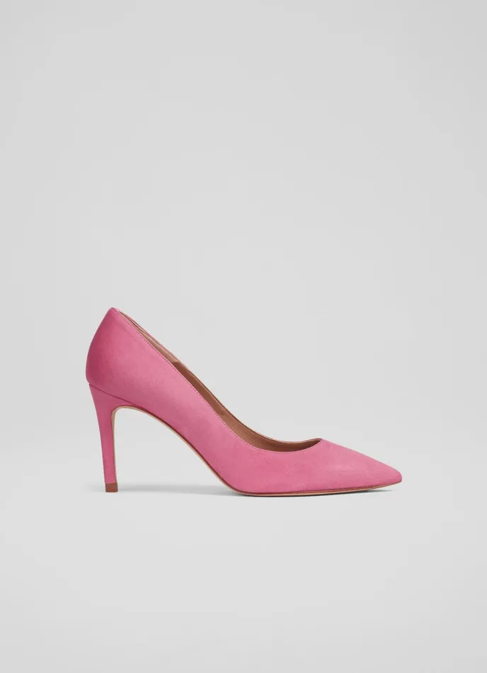 LK Bennett Floret Pink Suede Pointed Toe Courts Women Court Shoes