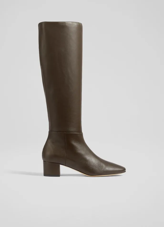 LK Bennett Karen Brown Leather KneeHigh Boots Women Boots