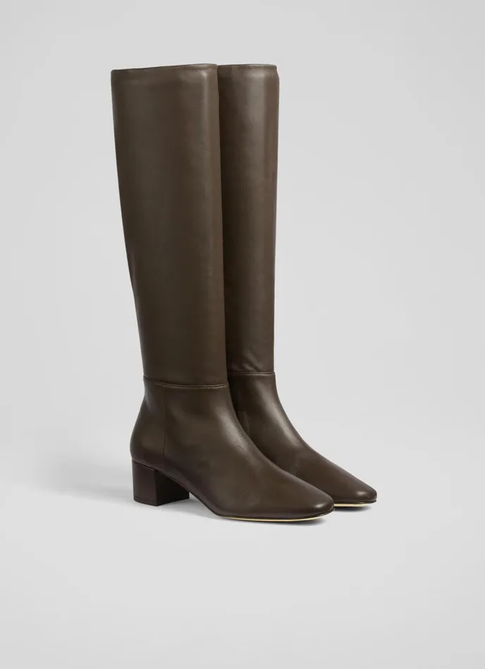 LK Bennett Karen Brown Leather KneeHigh Boots Women Boots