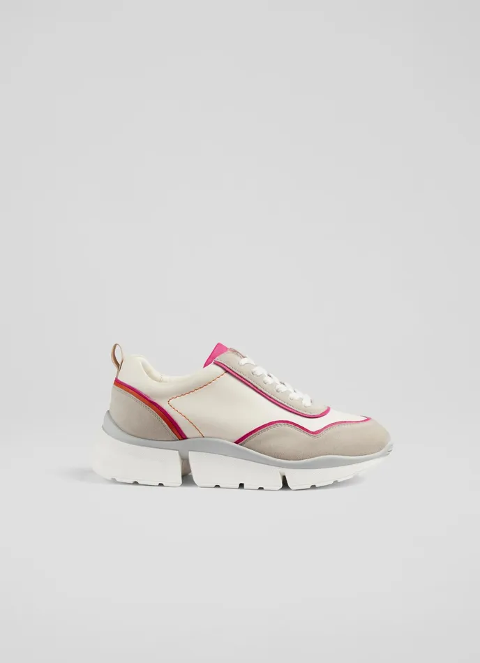LK Bennett Lkb Step White Leather And Grey Suede Trainers Women Flats