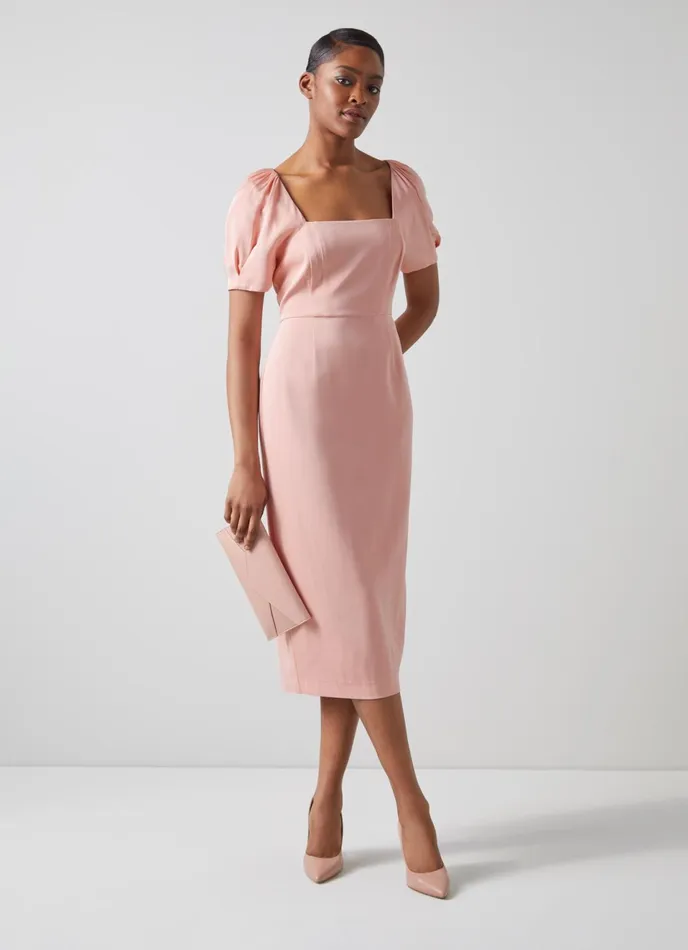 LK Bennett Paige Pink Square Neck Dress Women Dresses