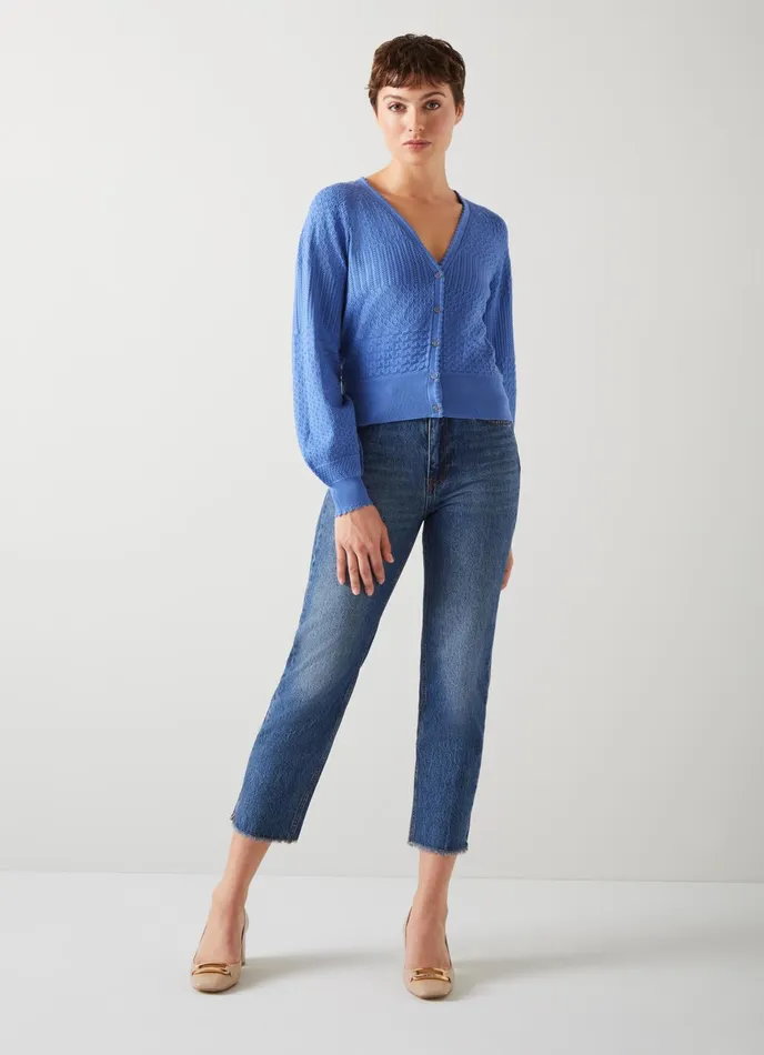 LK Bennett Penelope Blue Textured Knit Cardigan Women Knitwear