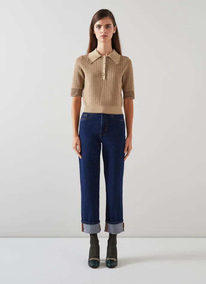 LK Bennett Rosey Camel Chain Knit Top Women Knitwear