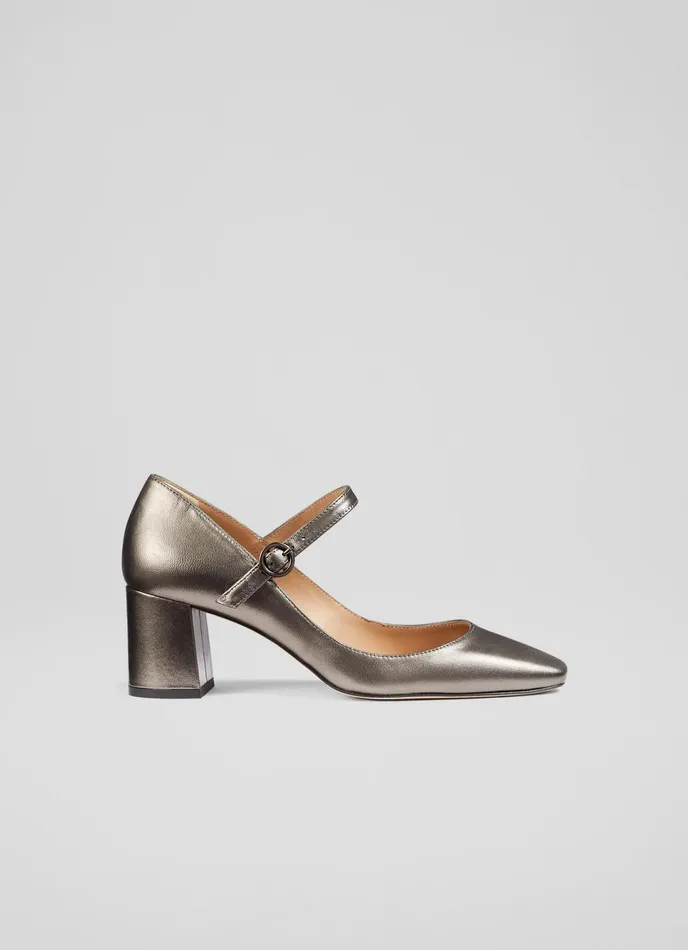LK Bennett Winter Metallic Leather Mary Janes Women Court Shoes