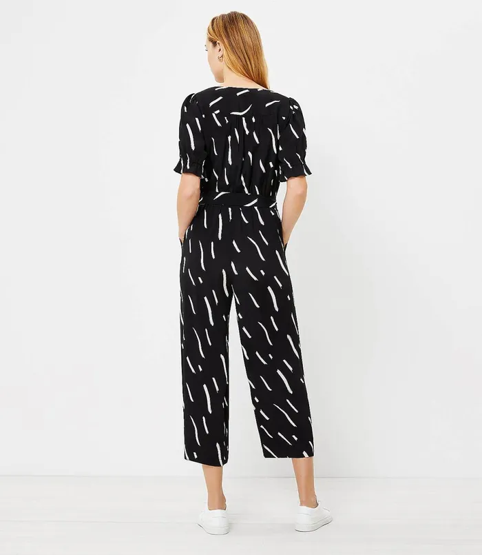 LOFT Brushstroke Wrap Jumpsuit Black Women Little Black Dresses